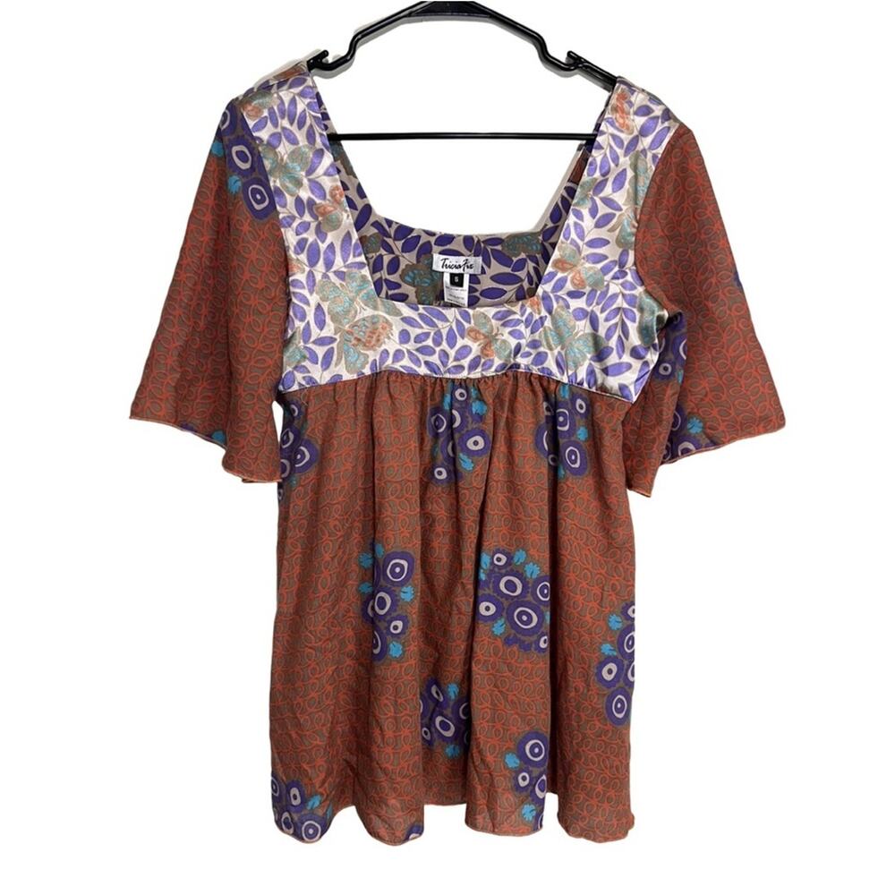 Tricia Fix (Free People) Colorful Square Neck Boho/Indie Blouse. Size: Small
